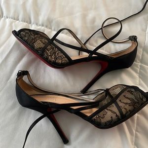 Christian Louboutin black, lace, peep toe